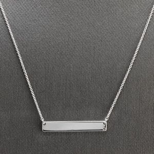 14k White Gold Bar Necklace  with Diamond Accent